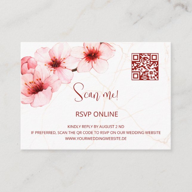 Cherry Blossoms RSVP Online | QR Code Enclosure Ca Card (Front)