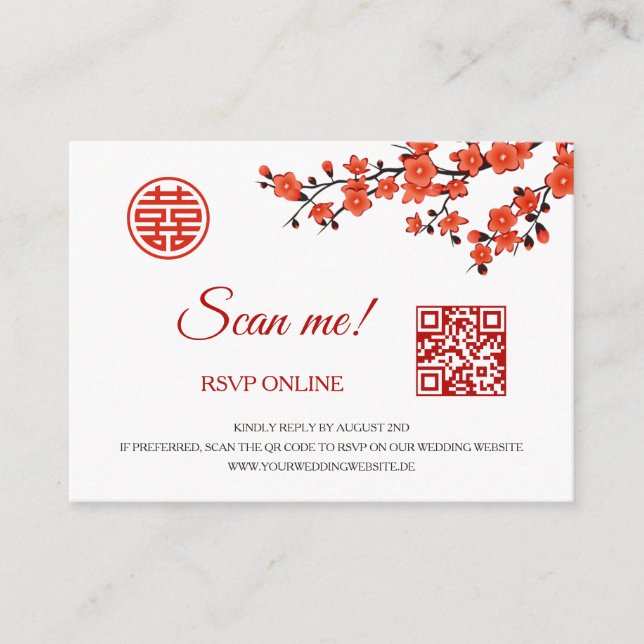 Cherry Blossoms RSVP Online | QR Code Enclosure Card (Front)