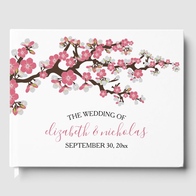 Cherry Blossoms Sakura Japanese Floral Flowers Guest Book (Front)
