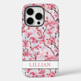 Cherry Blossoms Sakura Monogrammed iPhone 16 Pro Case