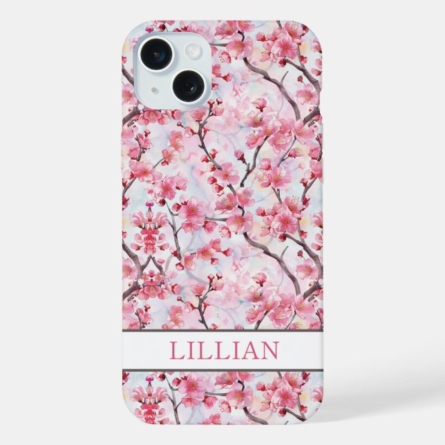 Cherry Blossoms Sakura Monogrammed iPhone Case (Back)