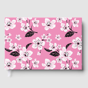 CHERRY BLOSSOMS - SAKURA PATTERN IN LITE PINK GUEST BOOK