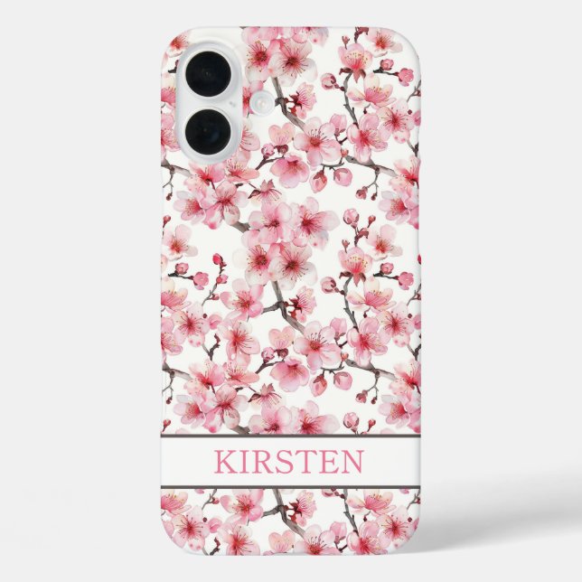 Cherry Blossoms Sakura Pattern Monogrammed Case-Mate iPhone Case (Back)