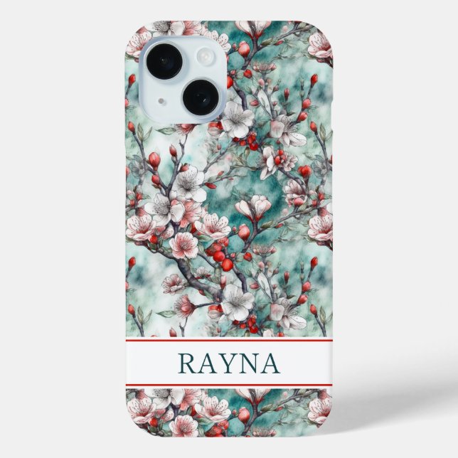 Cherry Blossoms Sakura Print Monogrammed Case-Mate iPhone Case (Back)