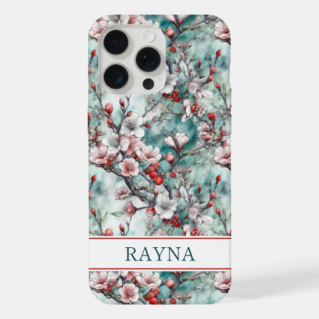Cherry Blossoms Sakura Print Monogrammed iPhone Case (Back)