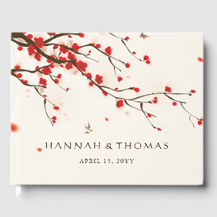 Cherry Blossoms (Sakura) Watercolor Floral Wedding Guest Book