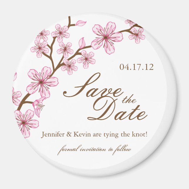 Cherry Blossoms Save the Date Wedding Magnet (Front)