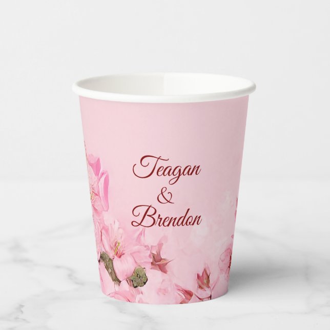 Cherry Blossoms Spring Wedding Paper Cups (Left)