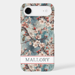 Cherry Blossoms Teal Sakura Print Monogrammed