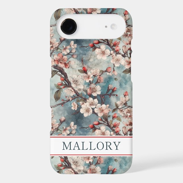 Cherry Blossoms Teal Sakura Print Monogrammed (Back)