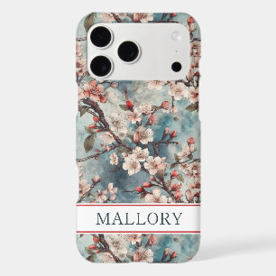 Cherry Blossoms Teal Sakura Print Monogrammed