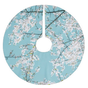 Cherry Blossoms: Turquoise Floral Trend Brushed Polyester Tree Skirt