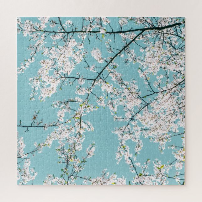 Cherry Blossoms: Turquoise Floral Trend Jigsaw Puzzle (Vertical)