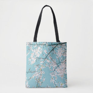 Cherry Blossoms: Turquoise Floral Trend Tote Bag