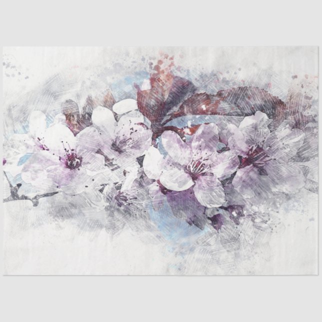 Cherry Blossoms Watercolor Art Decoupage Tissue Paper (Front)