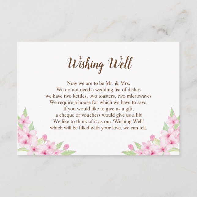 Cherry Blossoms Watercolor Wedding Gift Guide Card (Front)