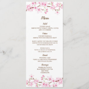 Cherry Blossoms Watercolor Wedding Menu Card