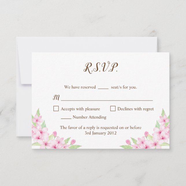 Cherry Blossoms Watercolor Wedding RSVP Card (Front)