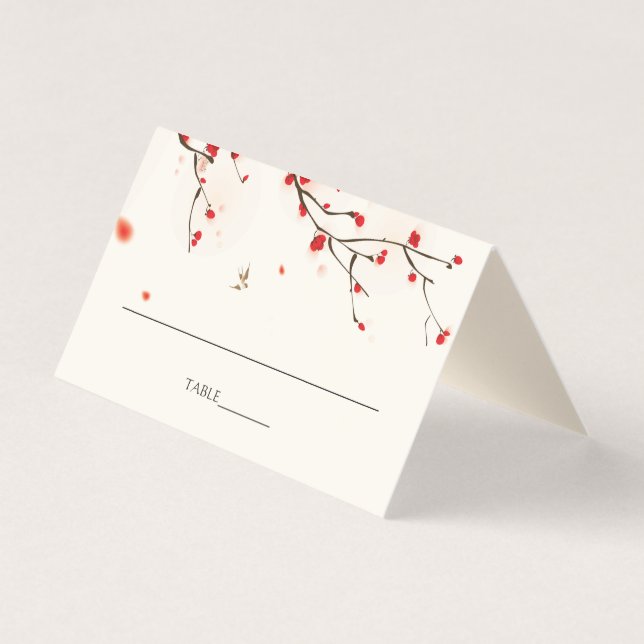 Cherry Blossoms Watercolor Wedding Table Place (Front)