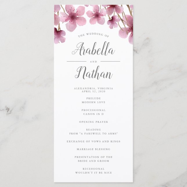 Cherry Blossoms Wedding Ceremony Program Programme (Front)