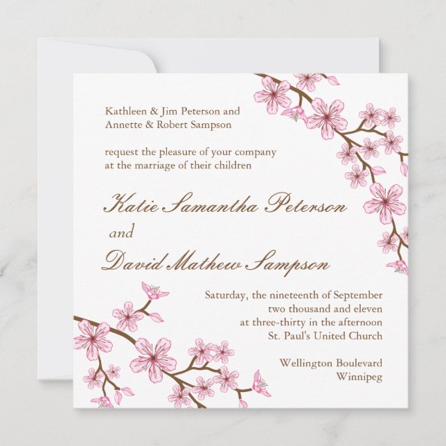 Cherry Blossoms Wedding Invitation (Front)