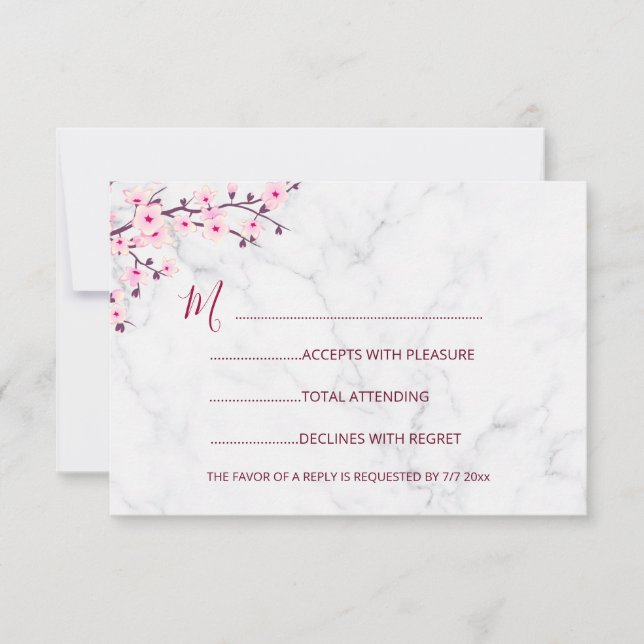 Cherry Blossoms Wedding Pink White RSVP Invitation (Front)