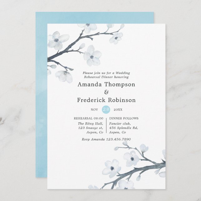 Cherry Blossoms Wedding Rehearsal Dinner Invitation (Front/Back)
