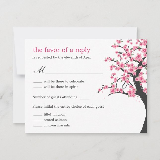 Cherry Blossoms Wedding RSVP Card (Front)