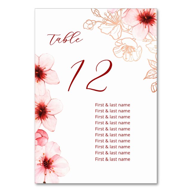 Cherry Blossoms  Wedding Table Number (Front)