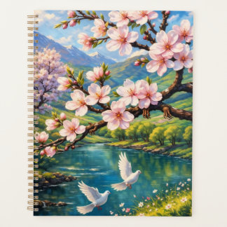 Cherry Blossoms, White Doves, and Mountain Planner