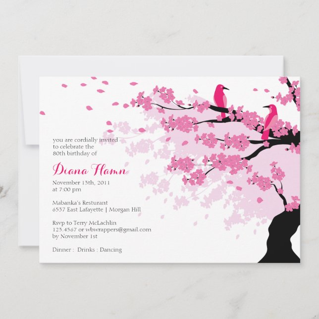 Cherry Blossoms with Birds Birthday Invitation (Front)