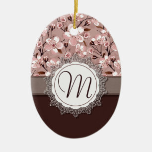 Cherry Blossoms with Lace Monogram Ceramic Tree Decoration