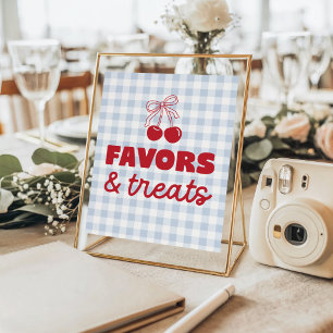 Cherry Blue Gingham Favours & Treats Birthday Poster
