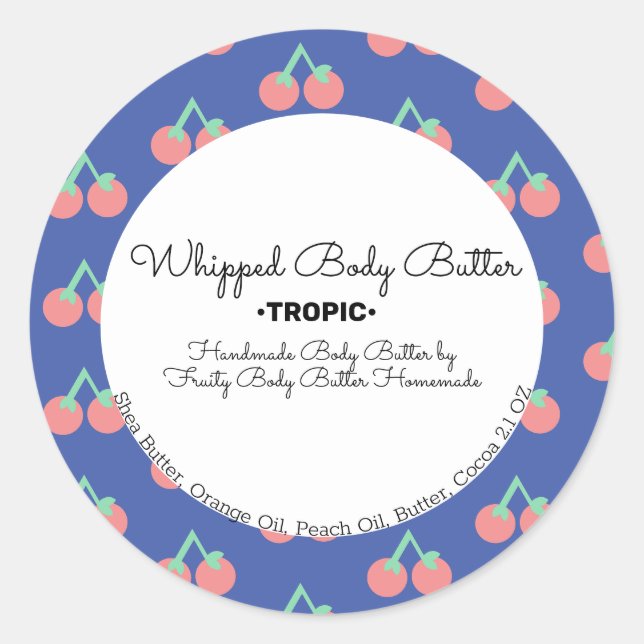 Cherry Body Butter Bath Branding Packaging Classic Round Sticker (Front)
