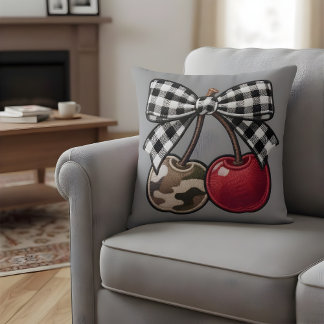Cherry Bomb Camo & Plaid Faux-Embroidery Cushion