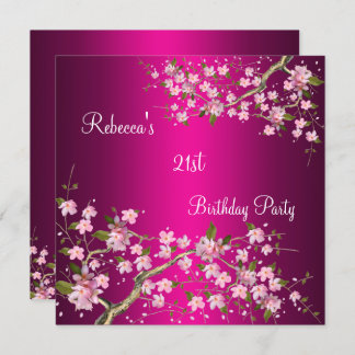 Cherry Bossom 21st Elegant Birthday Party Pink Invitation
