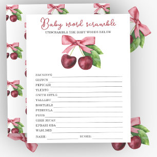 Cherry bow baby shower Baby word scramble game