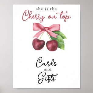 Cherry bow baby shower Cards and Gifts Poster