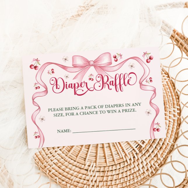 Cherry Bow Baby Shower Diaper Raffle Enclosure Card (Creator Uploaded)