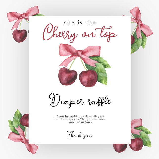 Cherry bow baby shower Diaper Raffle game Poster (Creator Uploaded)