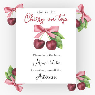 Cherry bow baby shower Mum to be addressee Poster