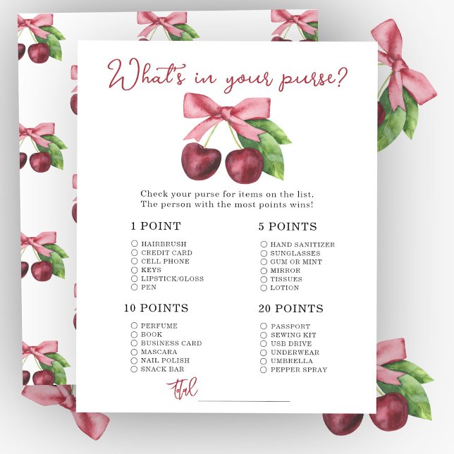 Cherry bow baby shower Whats in your purse game (Creator Uploaded)