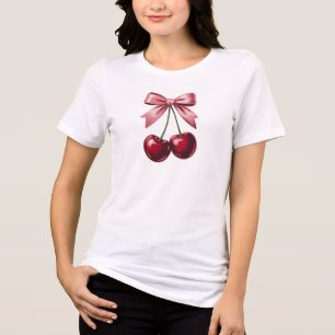 Cherry Bow Coquette T-Shirt Cute Red Cherries Tri-Blend Shirt