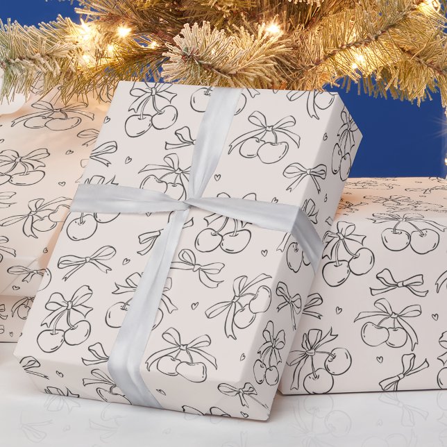 Cherry Bow Cute Coquette Pattern Birthday Gift Wrapping Paper (Creator Uploaded)