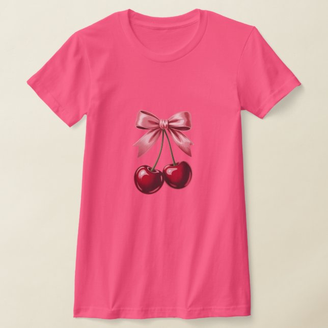 Cherry Bow Graphic T-Shirt | Coquette Aesthetic  (Laydown)