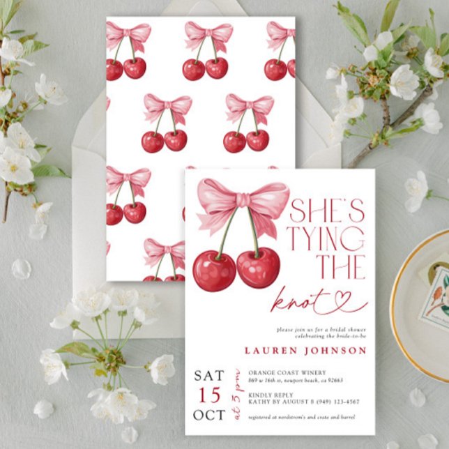 Cherry Bow She's Tying the Knot Bridal Shower Invitation (Creator Uploaded)