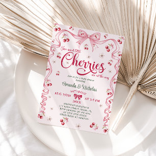 Cherry Bow Twin Girls Baby Shower  Invitation