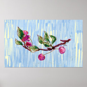 Cherry Branch on blue Poster