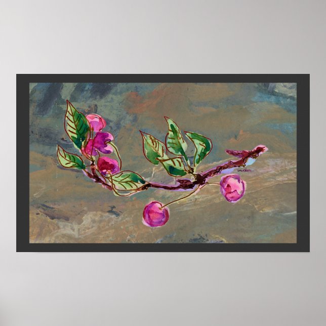 Cherry Branch on grey 1 Poster (Front)