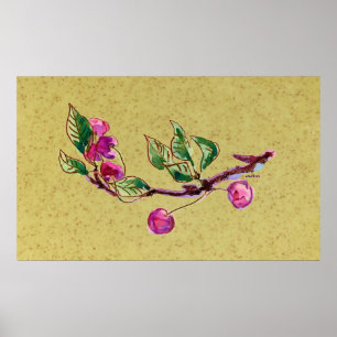 Cherry Branch on yellow Poster